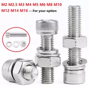 M4 ALLEN BOLTS SOCKET CAP SCREWS +HEX NUT, FLAT & SPRING WASHERS STAINLESS STEEL - Picture 1 of 6