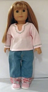 Pink Keyhole Top/Satin Trimmed Jeans 2pc Set Fits 18inch American Girl Dolls - Picture 1 of 1
