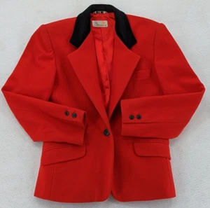 Vintage LIZ CLAIBORNE Red Cashmere Wool Blend Velvet Collar Blazer Jacket Sz 6 - Picture 1 of 14