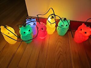 Vintage Owl Blow Mold Patio Party String Lights 7 Owls 90's 