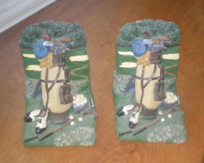 Vintage Golf Bookends - Golf Bag & Clubs, Balls, Shoes, Hat Cover
