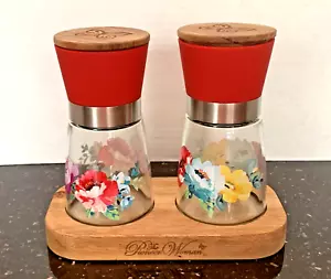 The Pioneer Woman Sweet Romance Salt & Pepper Grinder Mill Set GLASS JARS LIDS - Picture 1 of 10