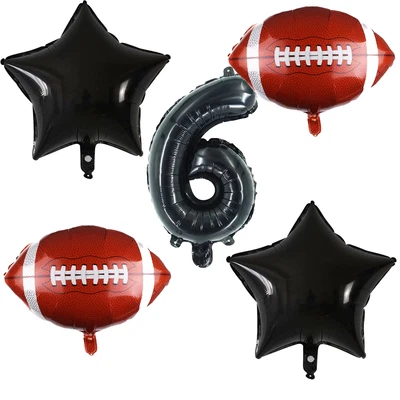 Balões de festa de futebol número 6 preto vermelho 6º aniversário - Imagem 1 de 3