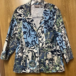 Chicos Floral Stretch 3/4 Sleeve 3 Button Blazer Jacket Chicos Size 2 - Picture 1 of 9