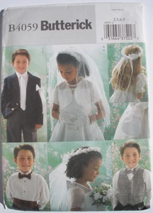 Butterick B4059 Flower Girl, Ring Bearer & 1st Communion Vest, Veil, Tie UNCUT - Picture 1 of 2
