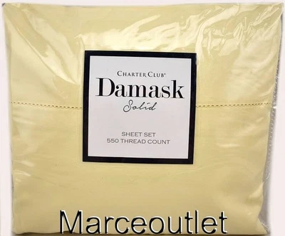Charter Club Damask Solid 550 Thread Count CAL KING Sheet Set Buttercup - Image 1 of 4