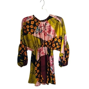 Zara Mixed Floral Print Dola Sleeve Boho XS Mini Kantha Dress - Picture 1 of 8