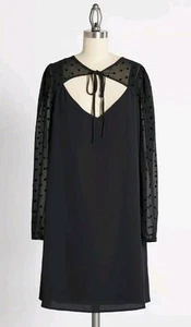NWT ModCloth Size M After the Aria Shift Dress Black Chiffon Polka Dot Sleeves - Picture 1 of 14
