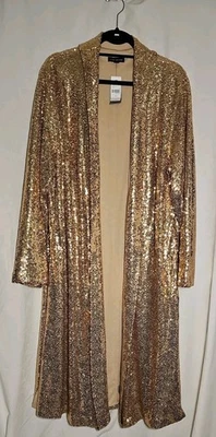 CHAQUETA PLUMERO NUEVA CON ETIQUETAS LANE BRYANT LENTEJUELAS DORADAS CUELLO CHAL TALLA 18/20 BOLSILLOS Foto 1 de 4