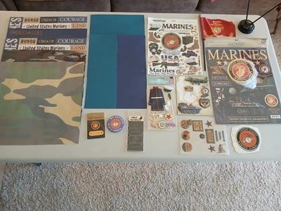 LOTE SCRAPBOOKING MARINES TEMA 19 PIEZAS 12 X 12 PÁGINAS PEGATINAS ADORNOS BANDERAS Foto 1 de 4