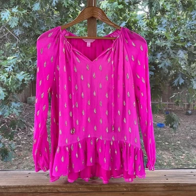 Top de seda Lilly Pulitzer Tensley Raz Berry Diamond metálico talla S Foto 1 de 4