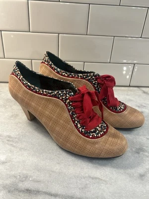 Licencia Poética Elegante Mujer Tostado y Rojo Tacones de Encaje Talla 41 EUR Foto 1 de 4