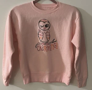 HANES Soft Girls Pink Winking Owl Pattern Charming Sweat Shirt L (10-12) READ - Picture 1 of 5