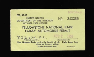 1958 Yellowstone National Park 15 Day Automobile Permit Issued Card Has Faults - Picture 1 of 2
