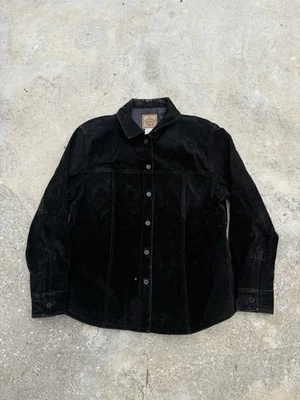 AMI Suede Leather Jacket Women's Large Black Lined Button Western Shirt Top L - Image 1 of 4