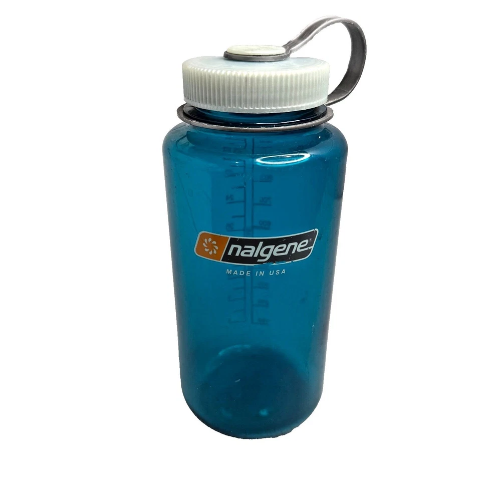 Botella de agua de boca ancha azul Nalgene 32 oz hecha en EE. UU. sin tapa gris gimnasio Foto 1 de 4