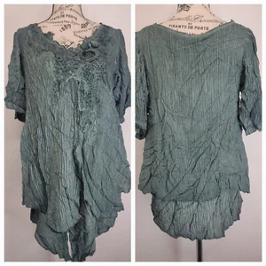 Pretty Angel Fairy Top Sz S Linen Blend Asymmetric Ruffled Romantic Whimsycal - Picture 1 of 11