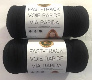 Lion Brand FAST-TRACK Ribbon Style Yarn - 2 Skeins Jet Black 8 oz ea Cotton/Poly - Picture 1 of 5