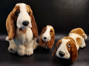 Lot of 3 Vintage Hush Puppies Basset Hounds Plush Dogs Born In 1958 Collars - Picture 1 of 12