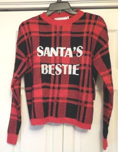 Sequin "Santa's Bestie" Christmas Sweater Size Med. Junior With Love Derek New! - Picture 1 of 7
