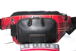 Coach CC031 Track Belt Bag Tartan Plaid Canvas Red & Black Leather NWT $350 - Picture 1 of 8