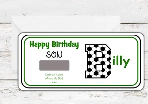 Personalised Boys Football Birthday Scratch & Reveal Surprise Gift Voucher Card - Picture 1 of 2