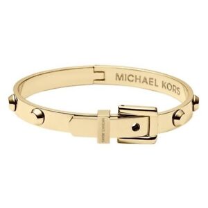 NWT Michael Kors Gold Tone Hinged Buckle Bracelet Studded Clamper Bangle