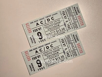 1 PAIR AC/DC Concert Tickets Seattle Center Coliseum Feb. 9 1982 REPRINTS Stub - Image 1 of 4
