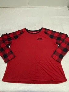 North Pole Trading Co Womens Pajama Top Red Long Sleeve Plaid Sleeves Size XXL - Picture 1 of 6