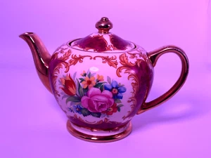 Antique Sadler Teapot Porcelain Red Roses Gilded Art Deco 1930' - Picture 1 of 24
