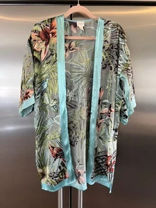 Chicos Chico's S/M Paradise Escape Open Kimono Birds Semisheer w/ Flaw - Picture 1 of 9
