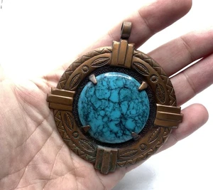 Huge BELL Trading Post Solid Copper Blue Howlite Stone Pendant ~ 32.7g - Imagen 1 de 7