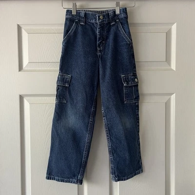 Pantalones de mezclilla cargo Wrangler vintage niños bolsillos utilitarios pantalones de mezclilla holgados talla 7 REG Foto 1 de 4