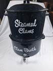 Vintage Enamelware Clam Steamer Double Steam Pot Broth Spigot Speckled 14 1/2" 