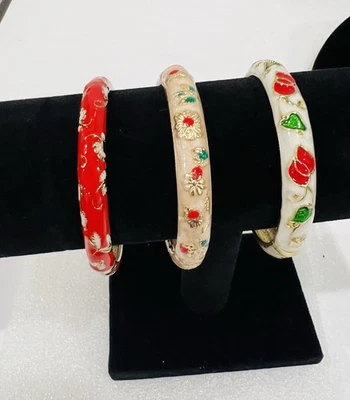 Brazalete Floral Esmaltado Vintage Ahora 3 Pulseras CLOISONNÉ Jiu Largo Xing, FL Foto 1 de 4