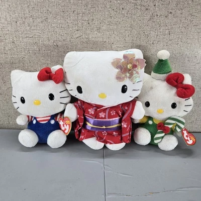 Lot of 3 Sanrio Hello Kitty Plush Stuffed Animal Toy Ty 6" Birthday Kimono X-mas - Image 1 of 4