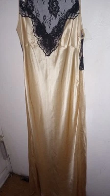 Victoria's Sct Y2k Pura Seda Satén Largo Camisón/Deslizante/Vestido M Dorado/Negro Encaje Espalda  Foto 1 de 4