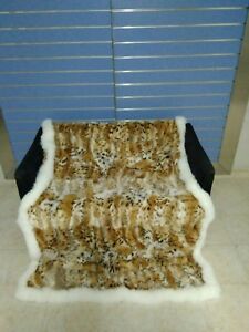 Luxury Lynx Fur Throw 100% Real Lynx Blanket Genuine Bedspread With Fox Outline