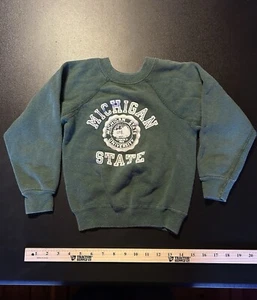 Vtg Champion Michigan State Sweatshirt Green Youth S(6-8) Made In USA 80s - Picture 1 of 5