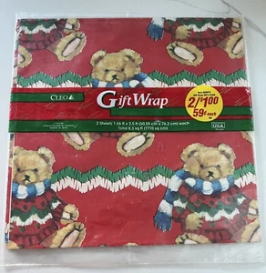 Osos de Navidad Cleo de colección envoltura de regalo 2 hojas 1,66 pies X 2,5 pies cada una hecha en EE. UU. - Imagen 1 de 4