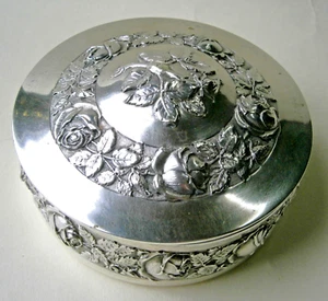Vintage .800 Silver Powder Box Holder with Rose Motif - Picture 1 of 10