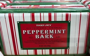 Trader Joe's Peppermint Bark Old Fashioned Handmade 16 oz Tin with choc Rare HTF - Picture 1 of 4