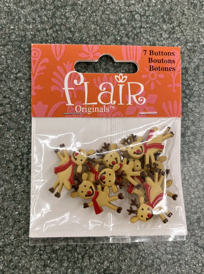 red-nosed reindeer  wearing red scarf shank BUTTONS - Image 1 of 1