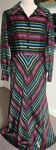 Original Vintage 1970’s Bold Stripped Maxi Dress - Size 14/16 - Picture 1 of 13