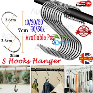 S Hooks Stainless Steel Hanging Utensil Kitchen Clothes Hanger 10/20/40/50 LOT - Picture 1 of 17