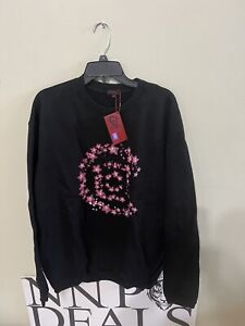 CLOT Apparel Flower Logo Designer Crewneck Sweatshirt Black Pink Size XL New