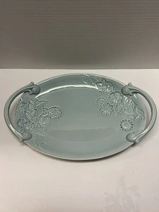 Unbranded Rare Teal Serving Tray W Handles Jewelry Or Perfume Tray Home Decor - Picture 1 of 17