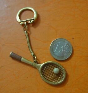 Vintage Keyring tennis racket ball Keychain, color golr, snake