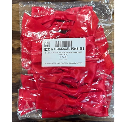 Bows Pre Tied Red Satin Bows 4.5 Wide, 12 Count Graduation and More - Image 1 of 4