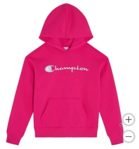 Champion Script Logo Youth Pink Magenta Powerblend Pullover Hoodie Size Sm 7/8 - Picture 1 of 6